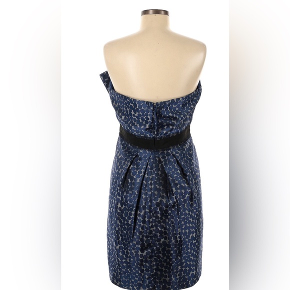 BcbgMaxAzria blue and silver polka dot dress with bow detail and black sash - Picture 3 of 5